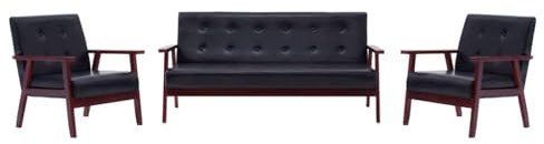 Owoxanthellate 3-TLG. Sofagarnitur Schwarz Kunstleder Massivholzrahmen 158 x 67 cm Modernes Leder-Sofa-Set für kleine Wohnzimmer Büro Lounge