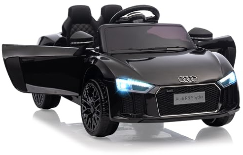 Offiziell Lizenziert – Audi R8 Spyder Kinder Elektroauto 12V – Mit 2,4G Fernbedienung, LED-Scheinwerfern, Hupe & Musik | Elektrofahrzeug Mit Sanftanlauf & Sicherheitsgurt Für Kinder 3-6 Jahre, Schwarz
