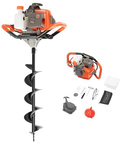 ROGONPDK 2 Stroke 71CC Petrol Earth Auger Post Hole Borer + 3 Auger Bits + Extension Bit, Petrol Engine+4 6 8 Bit, Fence Drill, Garden Ground Drill Kit, für Wald- und Ackerflächen