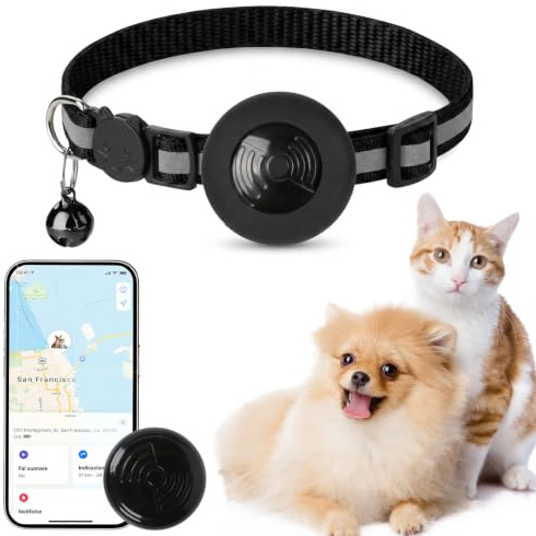 Qoosea Tracker für Katzen Hunde Kompatibel mit iOS ＆ Android Ohne ABO, Mini Haustier Tracker mit Halsband für Katze und Hund, Wasserdicht Trackers für Pet Schlüssel Koffer Rucksäcke