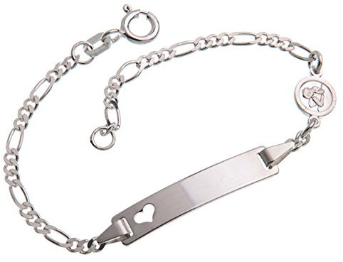 Silberketten-Store Baby- & Kinder ID Armband mit Herz & Engel-Anhänger inkl. Gravur & Geschenksäckchen I aus 925 Silber I nickelfrei für Allergiker geeignet I 10 Schriftarten I 16 cm