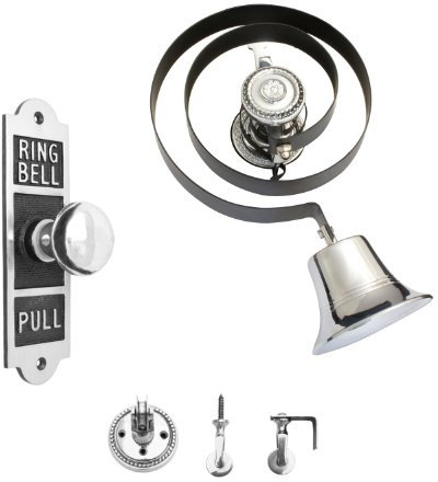 House of Brass Traditional Butlers Bell & Shaped Chrome/Black Pull With Nylon Cord