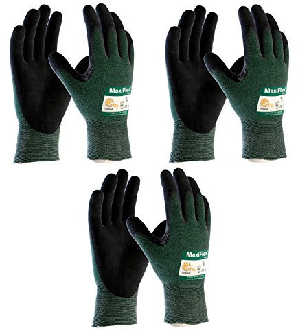 MaxiFlex Cut 34-8743 Arbeitshandschuhe, Nitril-Beschichtung, mit grüner Strickhülle und hochwertiger Nitril-beschichteter Mikroschaum auf Handfläche und Fingern, 3 Stück (XS), grün, 34-8743