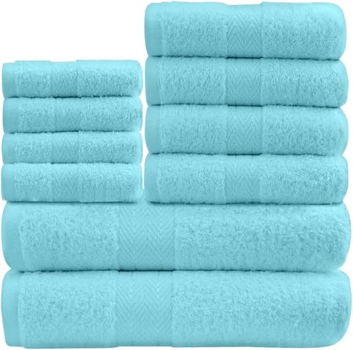GC GAVENO CAVAILIA 10-Piece Towel Bale Set - Soft & Absorbent 450 GSM Bathroom Towels - Includes 2 Bath Towels, 4 Hand Towels, 4 Face Cloths - Premium Quality, Machine Washable - Aqua