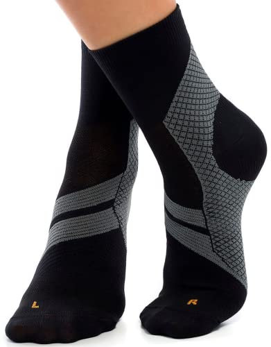 ZaTech Plantarfasziitis Socken, Kompressions Socken, unterstützt Ferse, Knöchel und Fußgewölbe, für bessere Durchblutung, reduziert Fußschwellungen und Schmerzen (Schwarz/Grau, S, 35-39)
