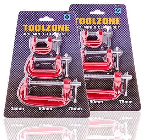 White Hinge 6 Piece Mini G Clamp Set - 25mm, 50mm & 75mm Clamps - Ideal For Woodwork, Model Making & Metal Clamping Applications
