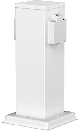ledscom.de Garten Steckdosensäule Polly für außen, IP44, 2-Fach, Edelstahl, weiß, eckig, 27 cm