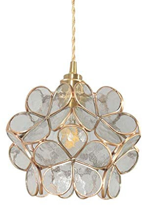 JIAODIE Hängelampe Kreative Glas Blume Pendelleuchte E27 Tiffany Stil Blütenblatt Hängeleuchte Messing Dekorative Kronleuchter Restaurant Lampe Schlafzimmer Deckenleuchte 20X18cm,Durchsichtig