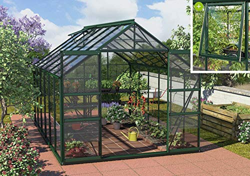 Vitavia Meridian 2 9900 ESG 3 mm, Gewächshaus mit 2 Dachfenstern und 1 Seitenfenster, Emerald Green