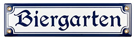 Sosenco Biergarten Schild - 8x30 cm - Keramik Emaille - Wetterfest - Oktoberfest Schild – Deko Blechschild – Oktoberfest - Emailleschild – Emailschild (Weiss)