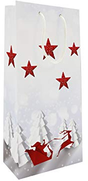 LUDI-VIN Lot de 10 sacs en papier de luxe avec poignées corde, pour 2 bouteilles de vin décor TRAINEAU