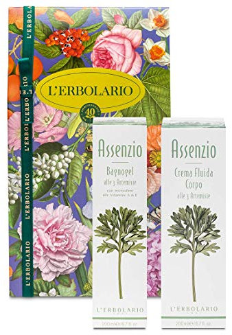 Compatibile con L'Erbolario Confezione regalo Duo Corpo Assenzio - Bagnogel 200 ml + Crema fluida corpo 200 ml + in OMAGGIO elegante sacchetto in raso L'Erbolario