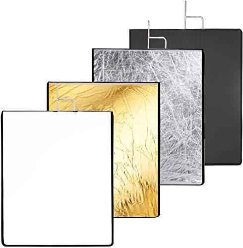 4-in-1 Flag Panel Photo Reflector, Photography Lighting Reflector Diffuser Kit, Silver, Gold, White, and Black, for Photo Studio Video Shooting Commercials Advertising, 60x75cm