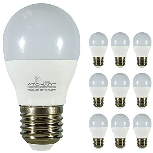LED ATOMANT Pack 10x Bombilla LED E27 G45 9W. Color Blanco Calido (3000K). 950 lumenes. Casquillo grueso. Equivalente 95W tradicional.