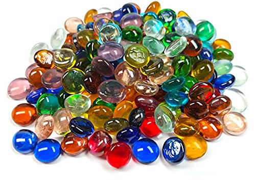 50 pièces de pierres précieuses en verre,pierres de mancala de couleurs mélangées, perles de marbre à fond plat pour le remplissage de vase d'artisanat d'art décoratif à la maison (1,3cm~1,8cm)