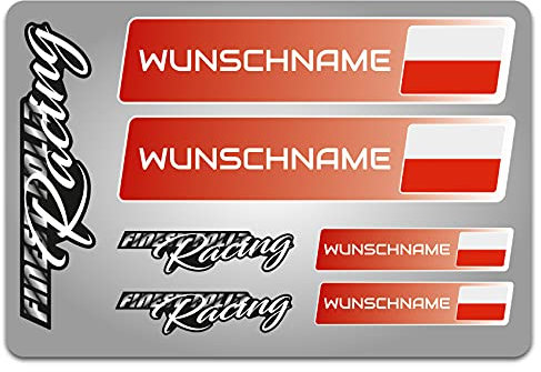 4er Set Aufkleber mit Fahne Flagge und wahlweise Name Sticker für Auto Fahrrad Motorrad Roller Helm im Rallye Racing Design R156 (22 Polen, Mit Wunschname)