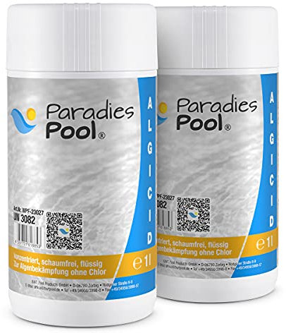 Paradies Pool Algizid für Pool, schaumfrei, Algenschutz, Schwimmbecken, chlorfreies Algenschutzmittel, algenvorbeugend, Schutz vor Algenbildung, Inhalt: 2 Liter