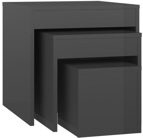 vidaXL 3x Nesting Tables Home Living Room Furniture Accessories Modern Accent Side End Sofa Table Nest of Table Unit Chipboard High Gloss Grey
