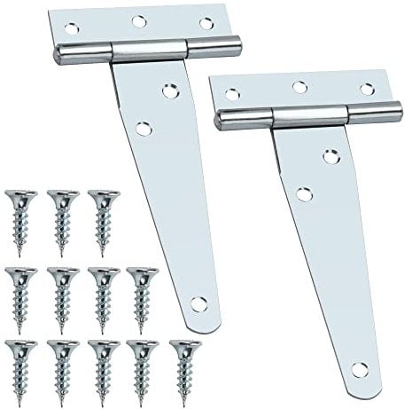 YIXISI 2 Piezas 4 Pulgadas Bisagras en Forma de T, Bisagras Puertas Madera, Bisagras en T, Bisagra de Puerta para Ventanas, Vallas, Cobertizos y Granero (Plata)