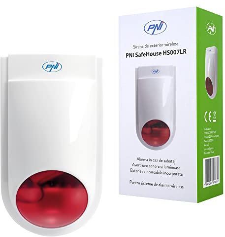 PNI SafeHouse HS007LR Sirène extérieure sans Fil avec Batterie et Alimentation pour Alarme sans Fil