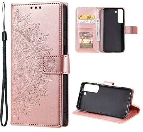 CoverKingz Handyhülle kompatibel mit Samsung Galaxy S22 5G - Handytasche mit Kartenfach Klapphülle Case - Handy Hülle klappbar Motiv Mandala Rosegold