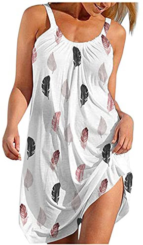 BOTCAM Abito estivo da donna, elegante stampa floreale, abito da spiaggia da donna, con spalline spagettite, abito boho da donna, scollo rotondo, senza maniche, senza spalline, estivo, casual, per