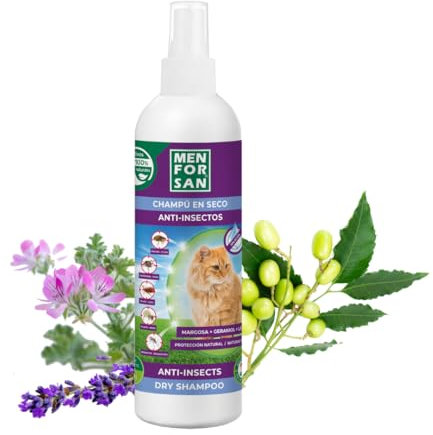 MENFORSAN Champú en seco Anti-Insectos para Gatos, Lavandino, Transparente, 250 ml