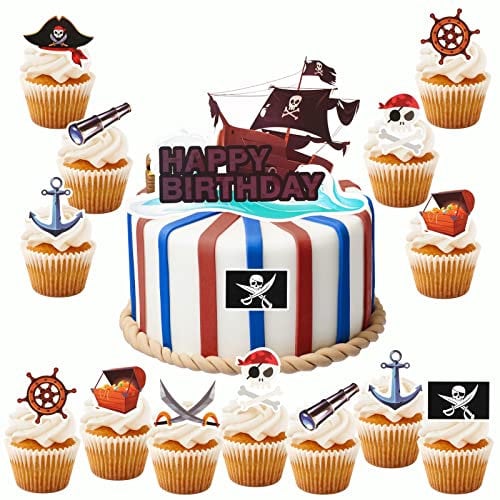 HOWAF 25pcs Piraten Tortendeko Geburtstag Piraten Kindergeburtstag Pirate Tortenstecker Piraten Cupcake Topper Piraten Kuchen Deko für Kinder Kuchendeko Geburtstag Junge Piraten Deko Kindergeburtstag