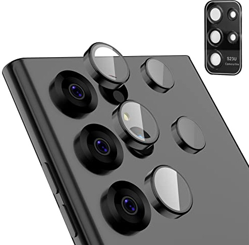 Protection de l'objectif de l'appareil photo du Galaxy S23 Ultra, protection de l'objectif en verre trempé en alliage d'aluminium pour Samsung S23 Ultra(noir)