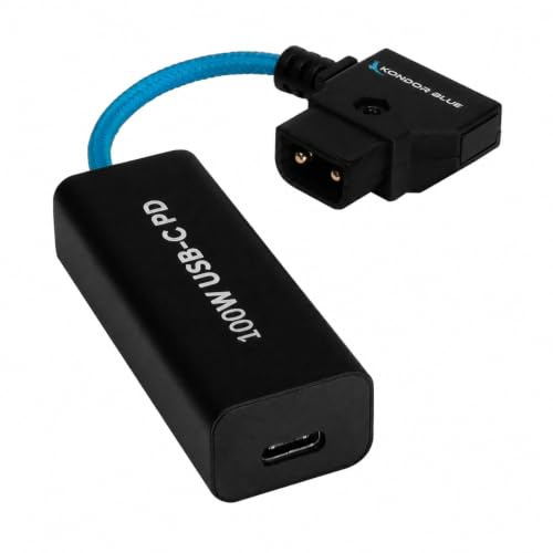 KONDOR BLUE | 6 Inch D-Tap to Female USB-C PD Power Delivery Cable, 2-Way | 100W Fast Charge, 5V 9V 12V PD, Smart Reverse Polarity Protection for Camera Rigs | Blue