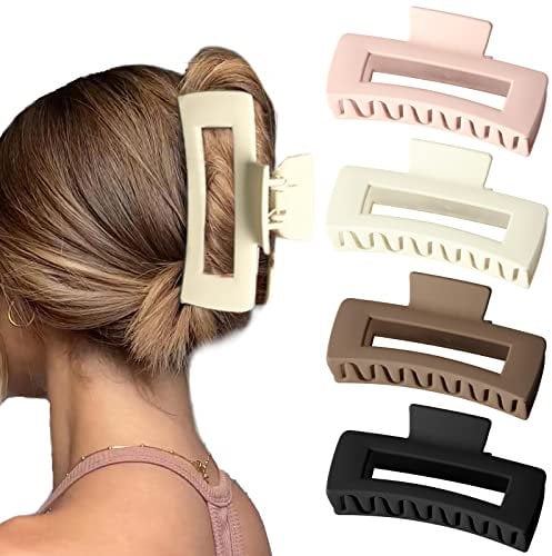 Bmobuo Lot de 4 pinces à cheveux extra larges de 12,7 cm pour une tenue solide – Pinces à cheveux XL Jumbo mates pour cheveux longs et bouclés pour femme