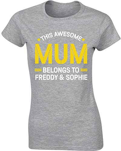 Personalised Mothers Day 2025 Ladies T-Shirt This Awesome Mum Belongs to Womens Top Tee Gift Printed Design Sport Grey - Large