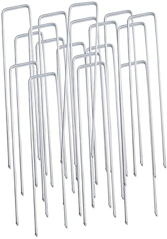 AUFIKR Gartenheringe, Heftklammern, Sicherung des Rasens, perfekt für Unkrautbekämpfungsmembranen, Kunstrasen, Stoff, Matte und Netz, starke verzinkte U-förmige Nagelstifte (30 Stück)