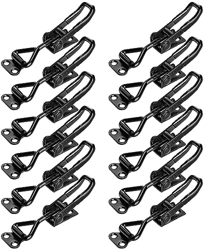 Hedume 12 Pack Heavy Duty Toggle Latch Clamp, 220 Lbs Capacity Adjustable Toggle Clamp, Black Metal Pull Latch for Box Case Trunk, Smoker Door, Jig