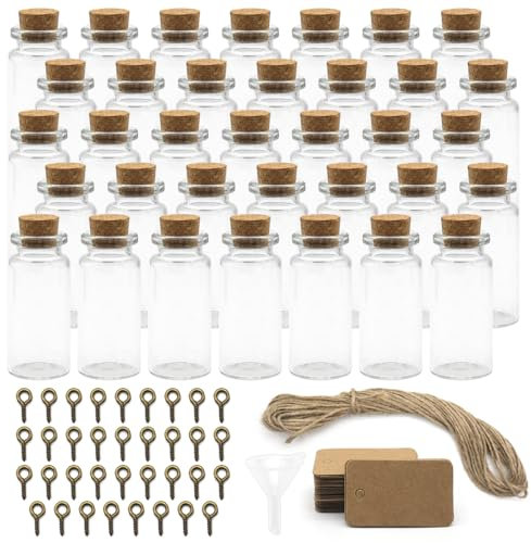 KtbeYTi 35 Pezzi Piccoli Vasetti Vetro con Tappo Sughero 10 ML Provette Vetro Mini Bottiglie Decorative Barattoli per Decorazione fai da te