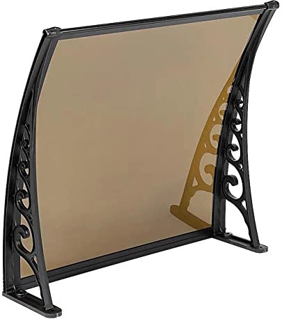 Front Door Canopy Outdoor Awning, Rain Shelter For Porch Window Rain Snow Protection Scalable Roofing Canopies Curved Aluminum Alloy Bracket High Bearing Capacity (Brown 120x120cm)