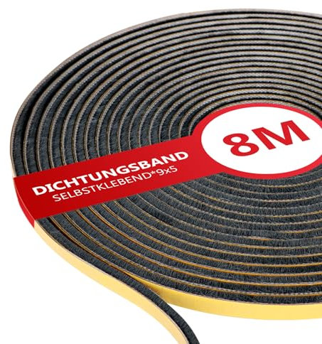 XEEINC 8m Joint Brosse Porte Coulissante, 9mm(B) x 5mm(D) Joint Fenetre Isolation, Joint Brosse Autocollant, Joint de Porte Entree Isolation Anti Froid, Lsolation Phonique - Noir