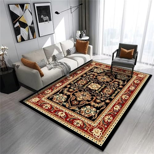 Schwarzer Klassischer Teppich Blumenmuster Wohnzimmer Dekoration Feuchtigkeitsaufnahme 200X300Cm Teppich Bettvorleger Carpet Living Room Rot Teppich Waschbar In Waschmaschine Schlafzimmer Teppich