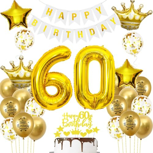Luftballons 60. Geburtstag Mann frauen Deko Gold Tortendeko 60. Geburtstag Mann Party Dekoration Weiß gold Geburtstagsdeko 60 Jahre frau Männer ballon 60. deko gold