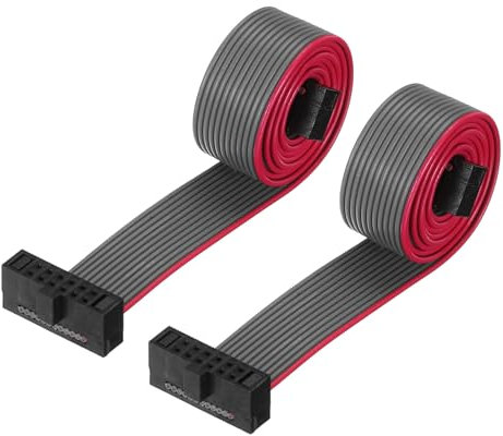 sourcing map IDC 12Pin Flat Ribbon Cable, 1.27mm Pitch FC to FC Connector 30cm Length Grey Jumper Wire for Computer LED Display DVD, 2Pcs