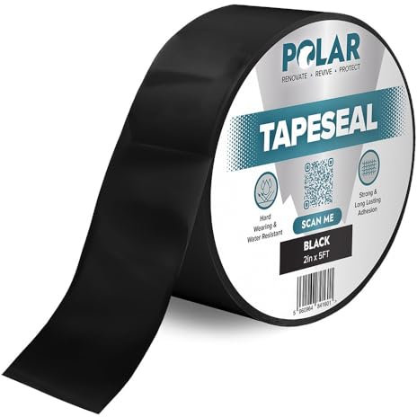 Polar TapeSeal Black - 2 x 5 ft | Rubberised Waterproof Tape for Leaks & Cracks on Roofs, PVC Pipes, Downpipes, Plumbing & Gutters | All-Purpose Indoor & Outdoor Sealant Tape for Lasting Protection