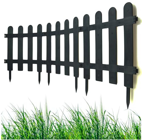 Rasenkante Gartenpalisade Kunststoff, Gartenzaun Friesenzaun Zierzaun Set 3m (10x30cm), Beeteinfassung Beetumrandung Beetbegrenzung Blumenbeet Umrandung Mähkante, Garten Deko (Schwarz)