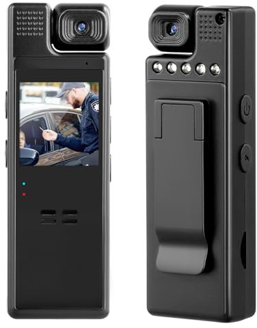 Aofesel 64Go Caméra de Corps avec Audio et Écran IPS 1,3'' Vision Nocturne 1080P Corporelle de Police (1200mAh) avec Objectif Rotatif 180° et Clip