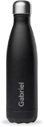 Qwetch - Bouteille Personnalisée Isotherme 500ml Matt - Gourde Nomade Inox Recyclé - 24h Froid et 12h Chaud - Etanche, Sans BPA & Réutilisable (Noir)