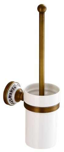 Vintage Salle de Bain Pendentif Plein Cuivre Antique Porte-brosse WC Blanc Céramique Tasse WC Brosse WC Porte-brosse WC