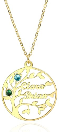 OTXIXTO Árbol de Vida Collar Personalizado para Mujer - Colgante Familiar con Nombres/Texto/Piedras de Nacimiento - 925 Plata Genealógico para Día de Madre