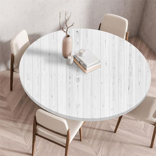 Odot Waschbare Elastische Runde Tischdecke 3D Druck Anti-Tear Wischbare rutschfeste Rund Tischdecken Abwaschbar Abwischbar Tischtuch für Dekoration Garten Partys Kaffee (60cm,Weiß)