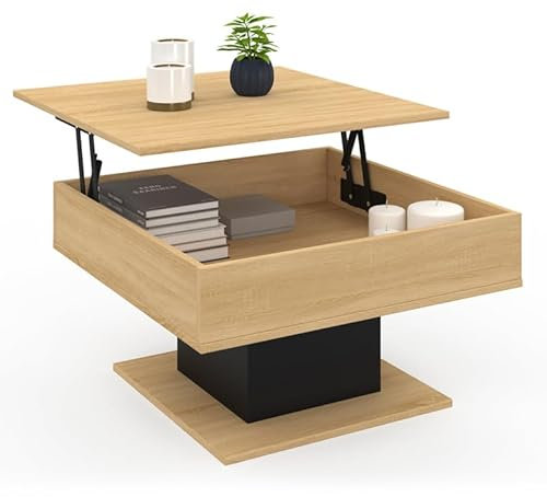 IDMarket - Table Basse Plateau relevable Eden carrée Bois et Noir