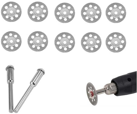 Disques Diamant,20mm Mini-Disques à Tronçonner Perforés,10pcs Disques De Coupe Diamant,Mini Disques à Tronçonner,Mini Lame de Scie Circulaire Avec 2 Mandrins pour Bois,Métal,Plastique,Pierre,Verre
