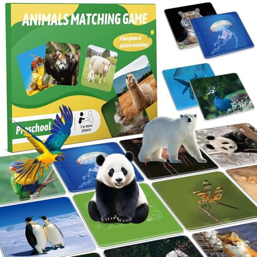 Tigvio Memory - Tiere Spiel für Erwachsene und Kinder Ab 6 Jahre, 120 Karten Mit 60 Paaren (5.2x5.2cm), Lustiges Geschenk für Tier- und Naturliebhaber